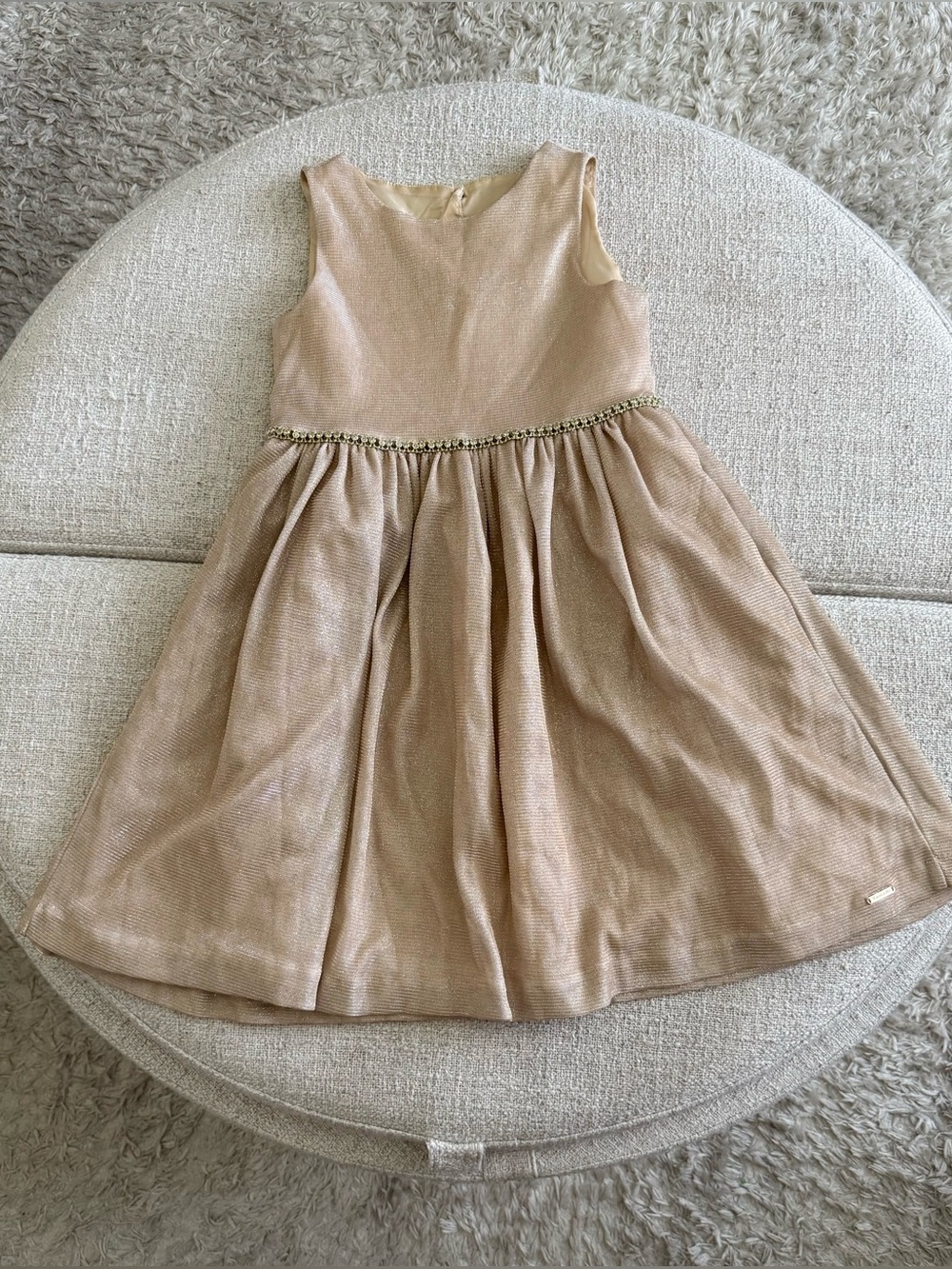 Tahari Shimmery Champagne Party Dress with Beaded Waist